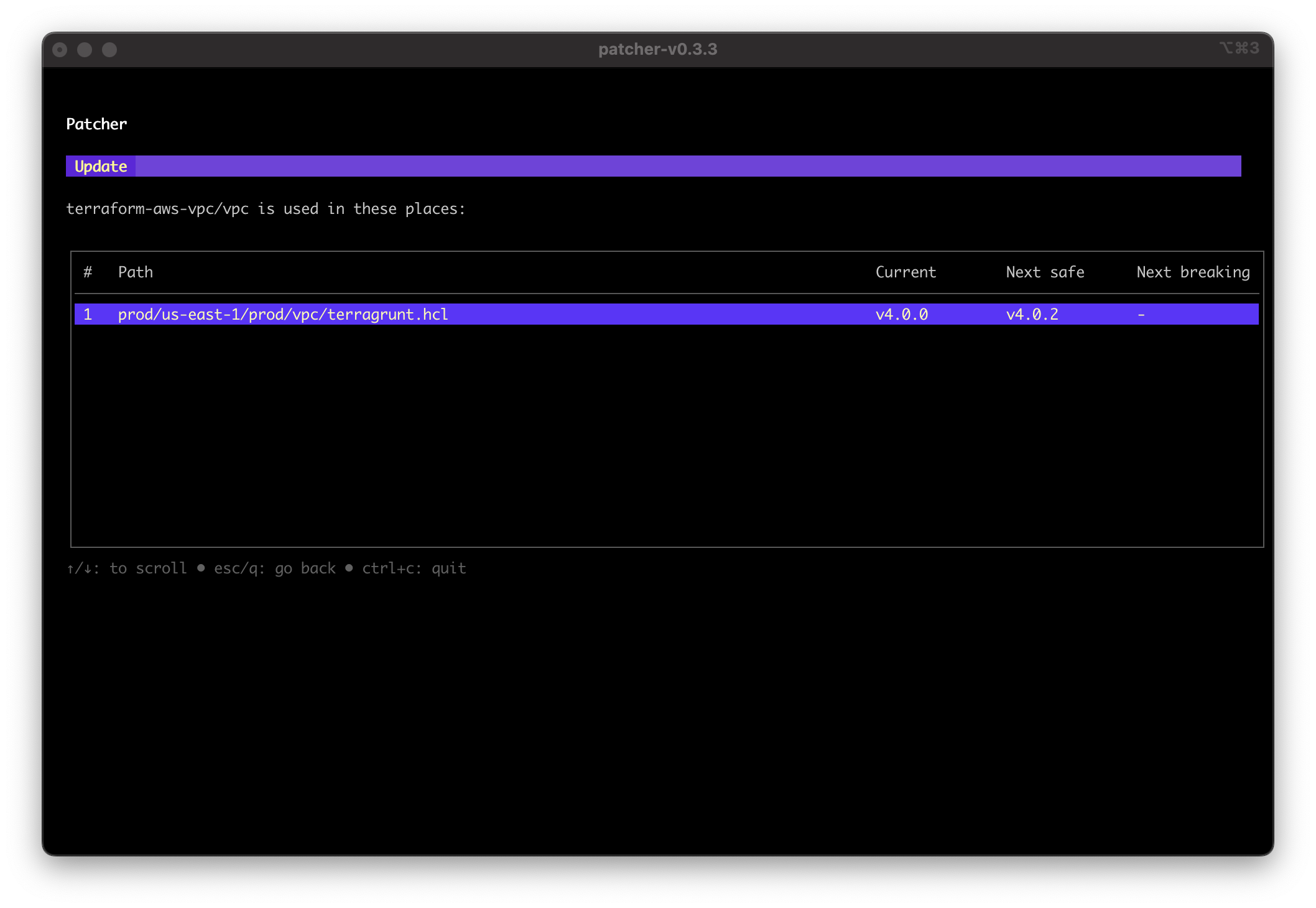 Screenshot of third party module dependency usages with updates available